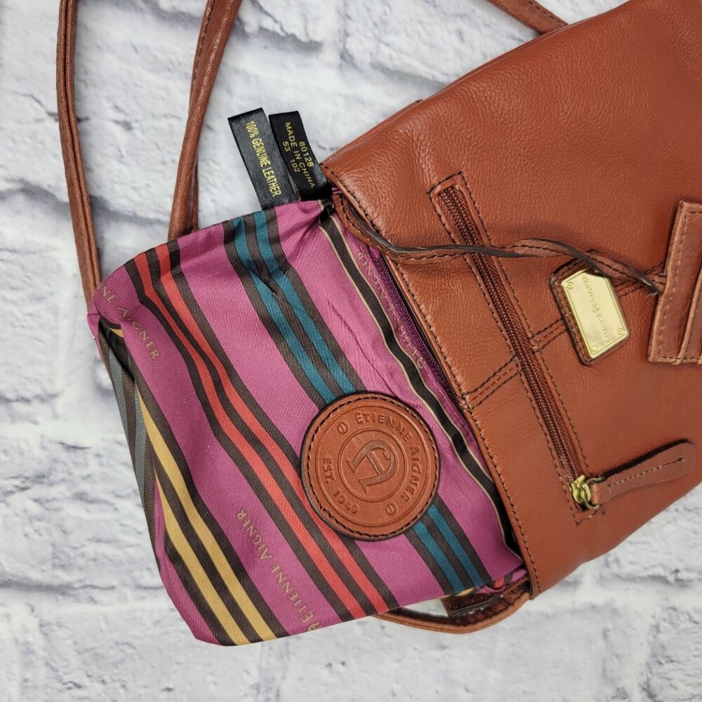Etienne Aigner Whitney Collection Brown Leather Crossbody Bag With Keychain & ID - Picture 9 of 11